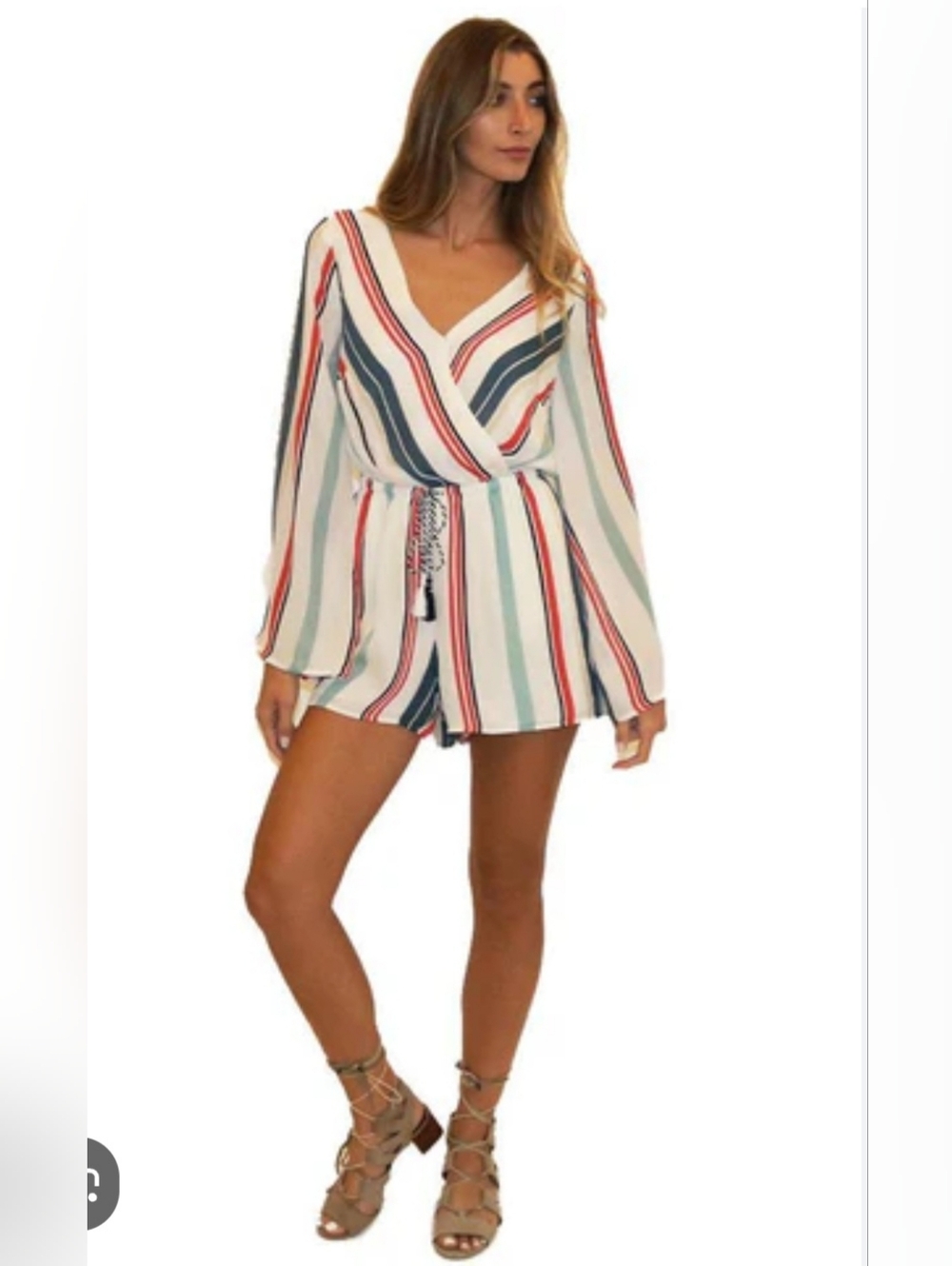 Cupcakes & Cashmere Women Shorts Romper Striped Medium V-neck NEW Tags